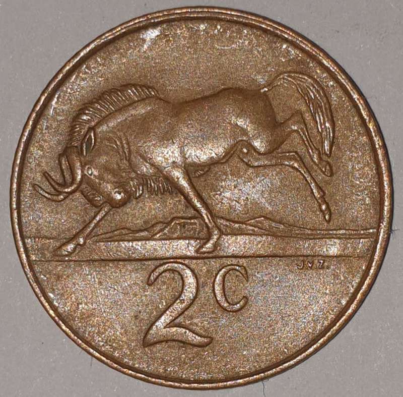 1983 - 2 CENT COIN (TWO CENT COIN) - RSA - BRONZE - KM#83 - BILINGUAL LEGEND - WILDEBEEST
